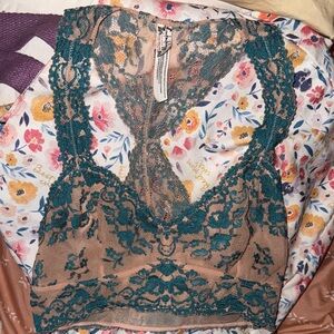 Free People Lace Bralette - Teal and Tan